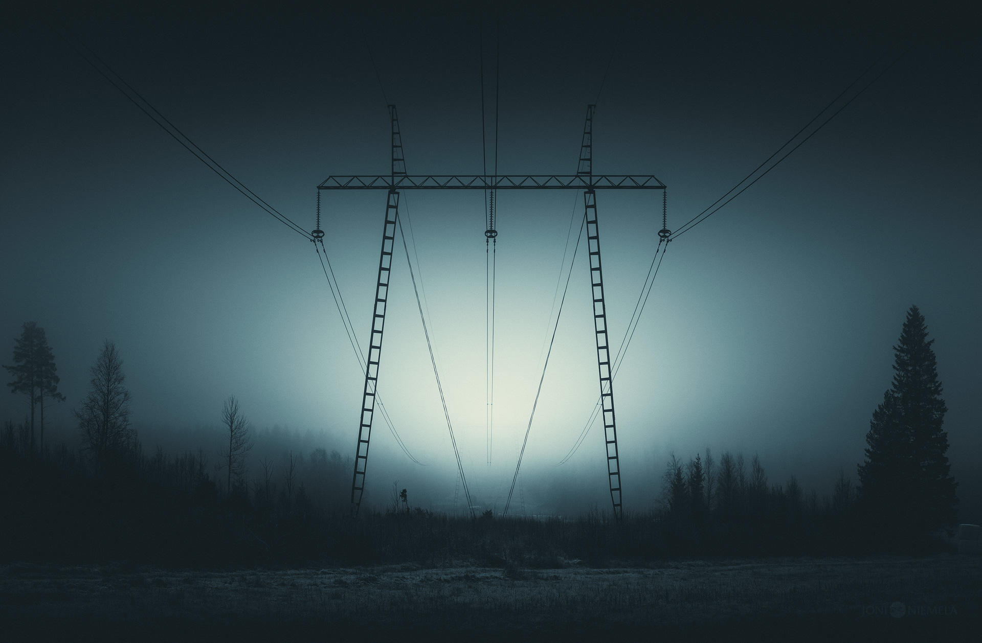 Power Lines In The Mist